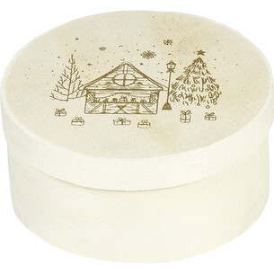 Pudełko drewniane Merry Christmas 8,5x8,5x4 cm okrągłe